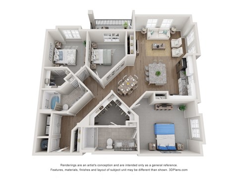 Floor plan for 3 beds, 2 baths, 1538 sqft